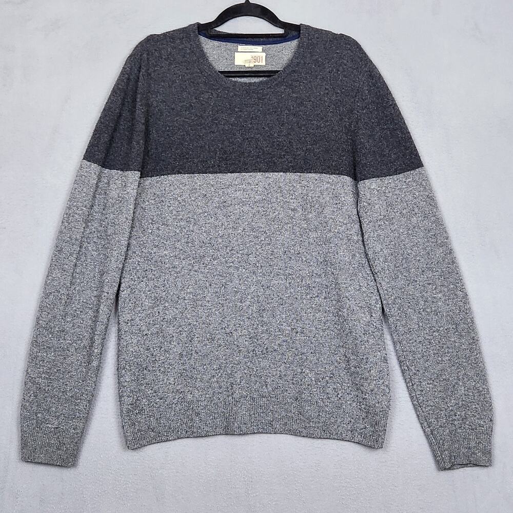 1901 Sweater Mens XL Gray and Black Crew Neck Pullover Merino Wool Cashmere